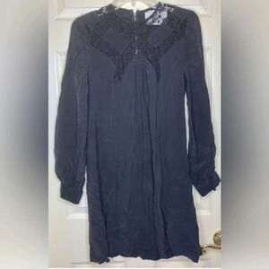 Woman A.L.C. Black 100% Silk Sheer Lace Long Sleeve Dress Sz 6 LBD L/S